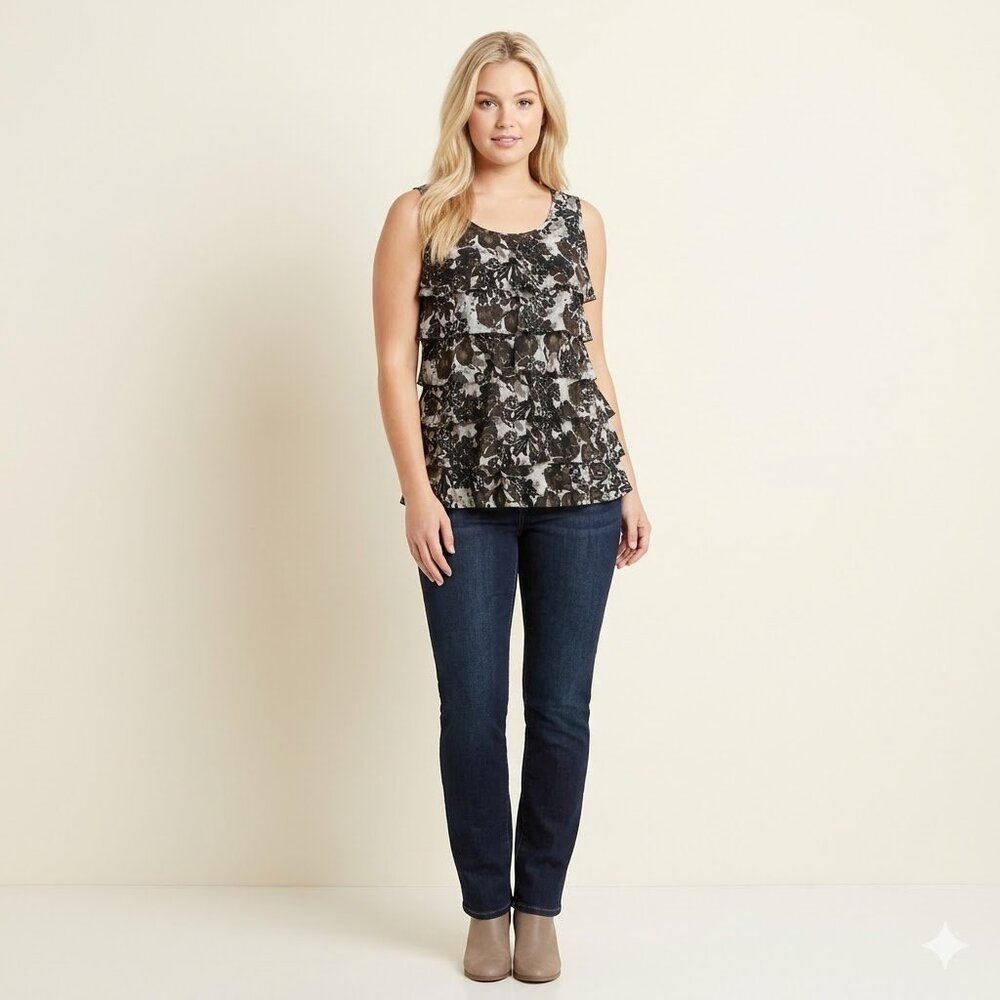 NWT Relativity Tiered Ruffle Floral Tank Top - Size Petite Large